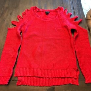 Sexy red sweater with cut out shoulders